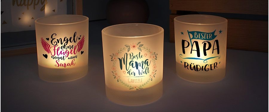 Personalisiertes Geschenk zum VATERTAG Papa Teelichtglas Windlicht Namensgravur